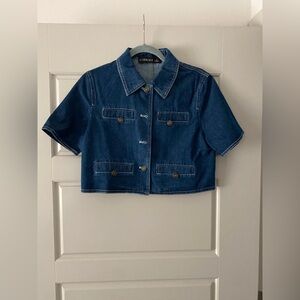 Lioness Halston Denim Top in Blue Denim